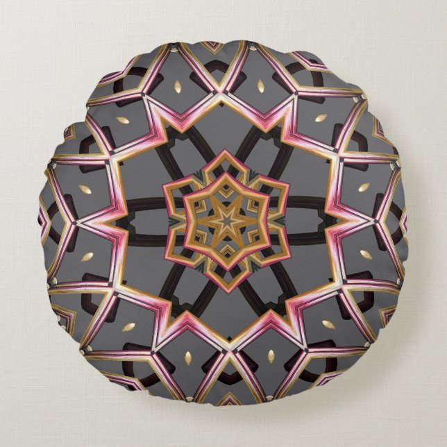 Goldene Rosette Rundes Kissen (Vorderseite)
