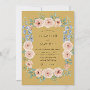 Goldene Röte Florale Romantische Hochzeit Einladung