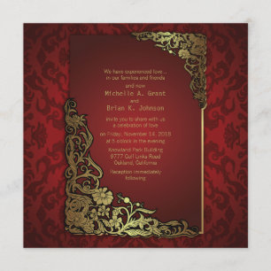 " goldene rote Luxushochzeit des Damast-5.25x5.25 Einladung