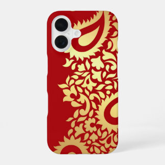 Goldene Rote Paisleys Indisch iPhone 16 Hülle