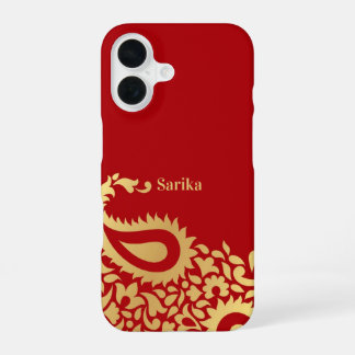Goldene Rote Paisleys Indisch iPhone 16 Hülle