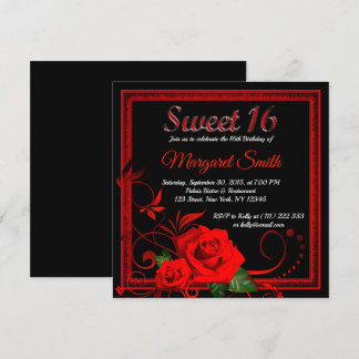 Goldene rote Rose süß 16 Einladung v2