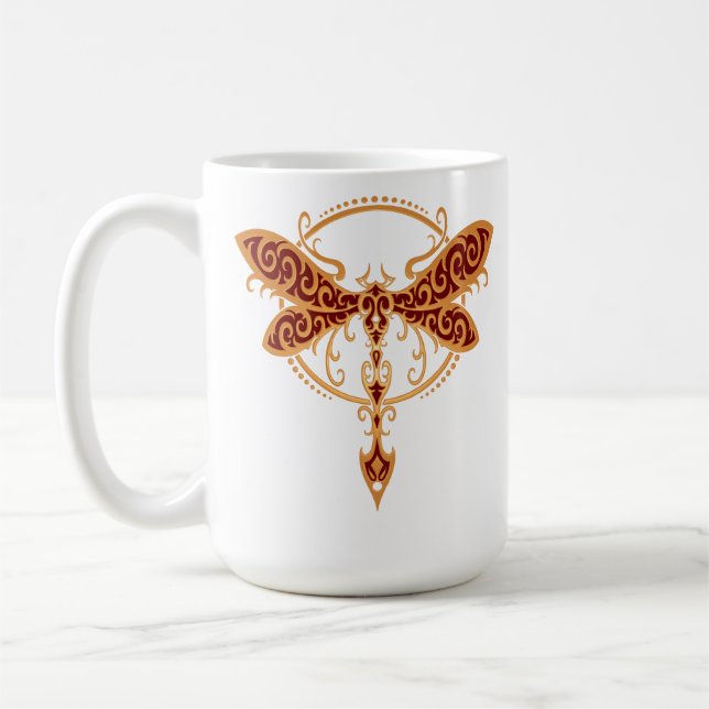 Goldene rote Stammes- Libelle Kaffeetasse (Links)