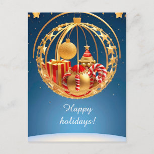 🎁 Goldene Rote Weihnachtsbaumanhänger Zuckerstang Feiertagspostkarte