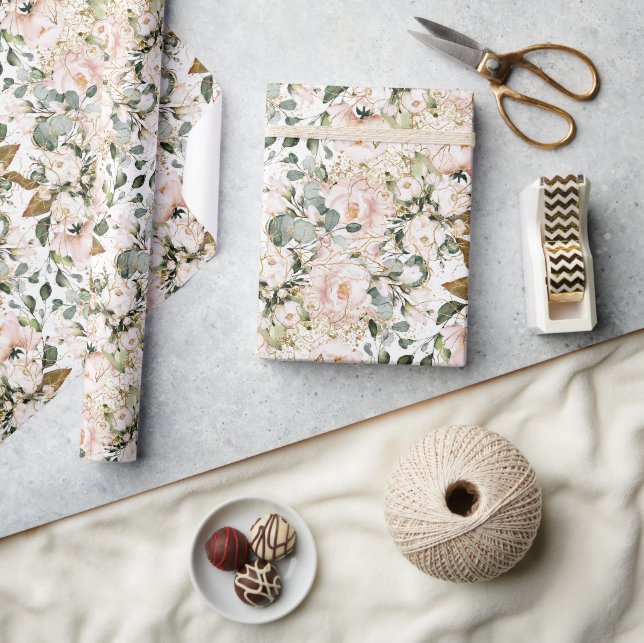 Goldene, rötliche Eukalyptusgold-Glitzern Rose Geschenkpapier (Kunsthandwerk)