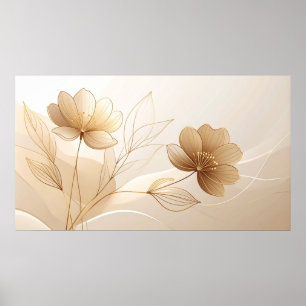 Goldene Ruhe: Minimalistische Florale Linienkunst Poster