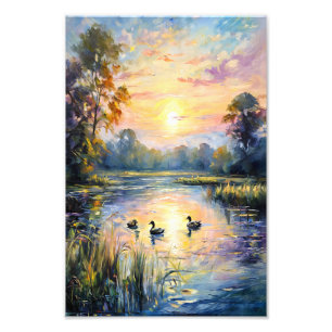 Goldene Ruhe Schluchten Landschaft am See mit Ente Fotodruck