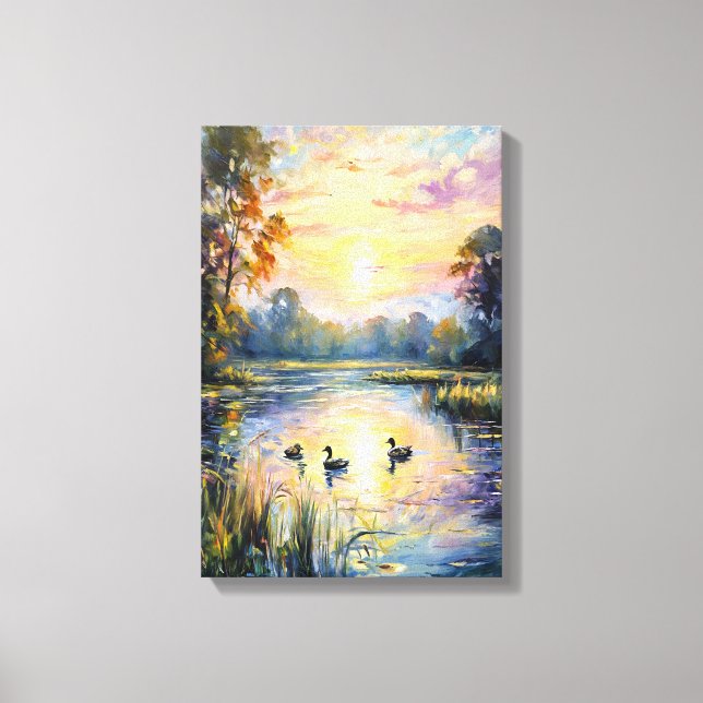 Goldene Ruhe Schluchten Landschaft am See mit Ente Leinwanddruck (Vorderseite)
