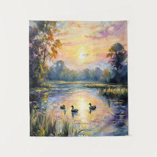 Goldene Ruhe Schluchten Landschaft am See mit Ente Wandteppich
