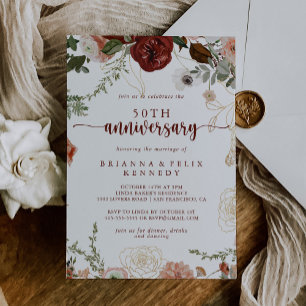 Goldene rustikale florale 50. Hochzeitstag-Einladu Einladung