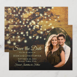 Goldene Rustikale Treppenleuchten & Foto Hochzeits Save The Date