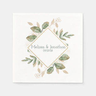 Goldene Salbei-Grüne Florale Hochzeitsservietten Serviette