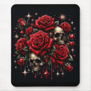 Goldene Schädel und rote Rosen funkeln Gothic Glam Mousepad