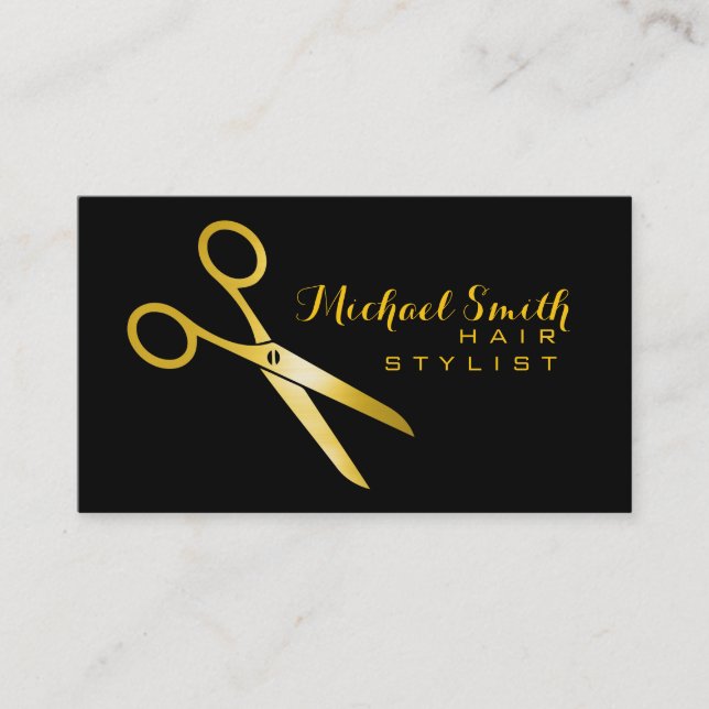 Goldene Schere Elegante Hair Stylist Visitenkarte (Vorderseite)