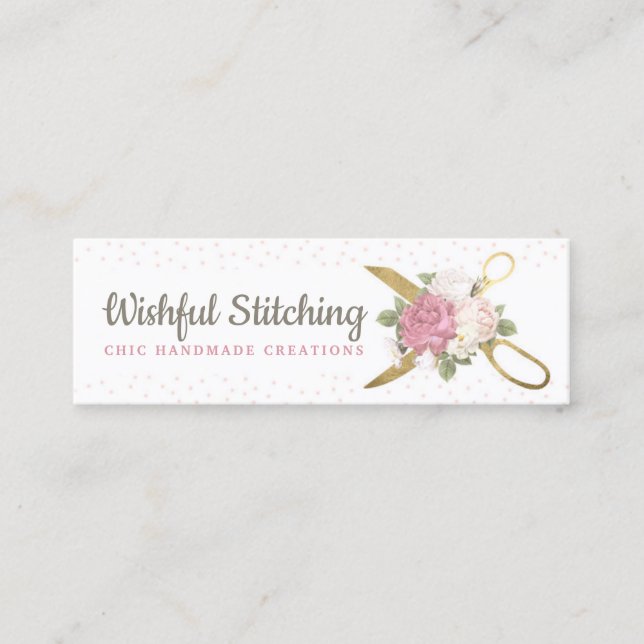 Goldene Schere Shabby Floral Social Media Mini Visitenkarte (Vorderseite)