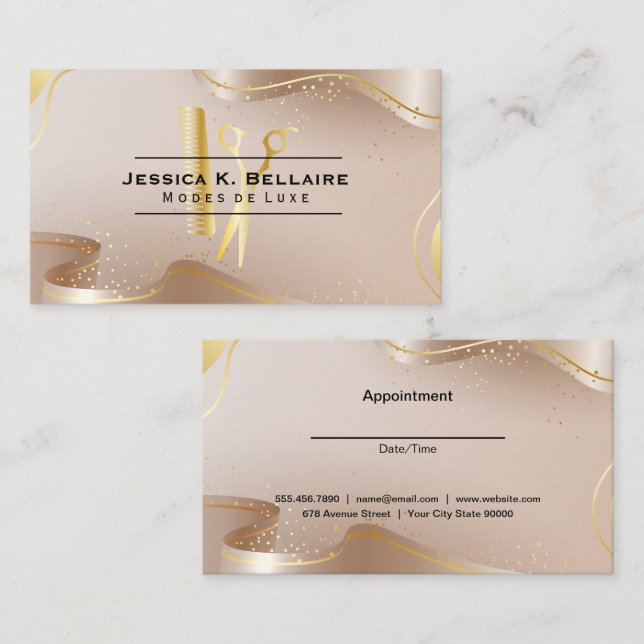 Goldene Schere und Kamm | Gold Ribbon Terminkarte (Vorne/Hinten)