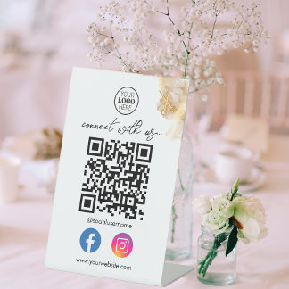 Goldene Scheren Kontaktieren Sie uns QR-Code Sozia Sockelschild