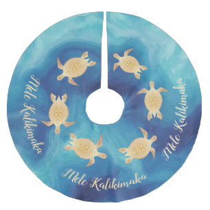 Goldene Schildkröten Blau   Mele Kalikimaka    Polyester Weihnachtsbaumdecke