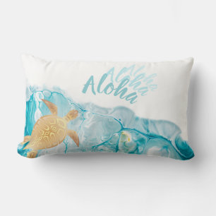 Goldene Schildkröten Blaue Tinte Aloha Text  Lendenkissen