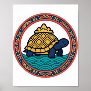 Goldene Schildkrötenwellen Chinesisches Langlebigk Poster