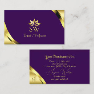 Goldene Schimmer-Ecken auf Lila mit Monogramm Visitenkarte