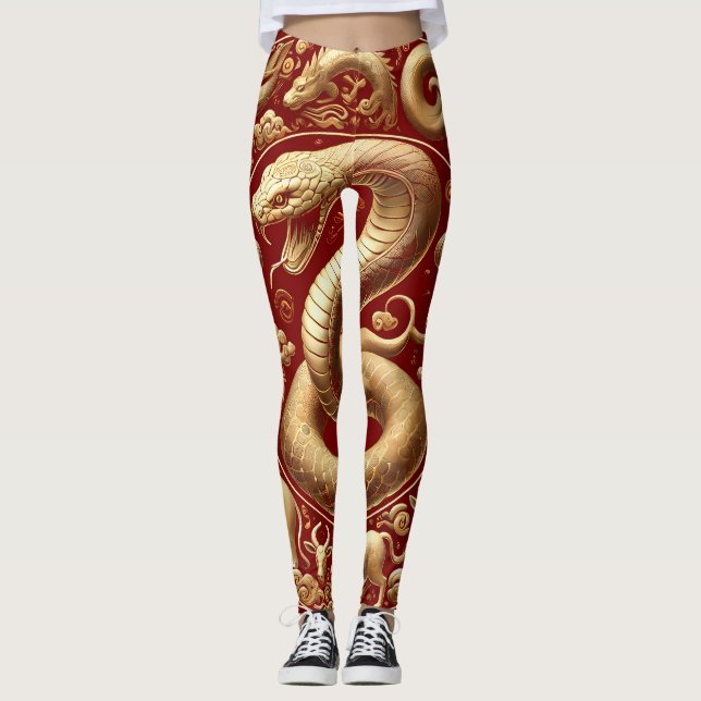 Goldene Schlange Chinesisches Neujahr Leggings (Vorderseite)