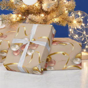 Goldene Schleife und rosa Ballon Matt Verpackungsp Geschenkpapier