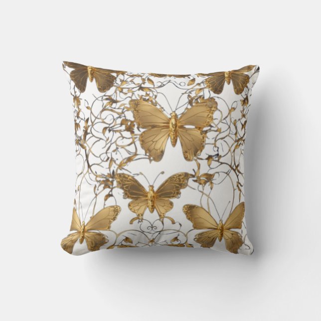 Goldene Schmetterling-Kissen Kissen (Vorderseite)