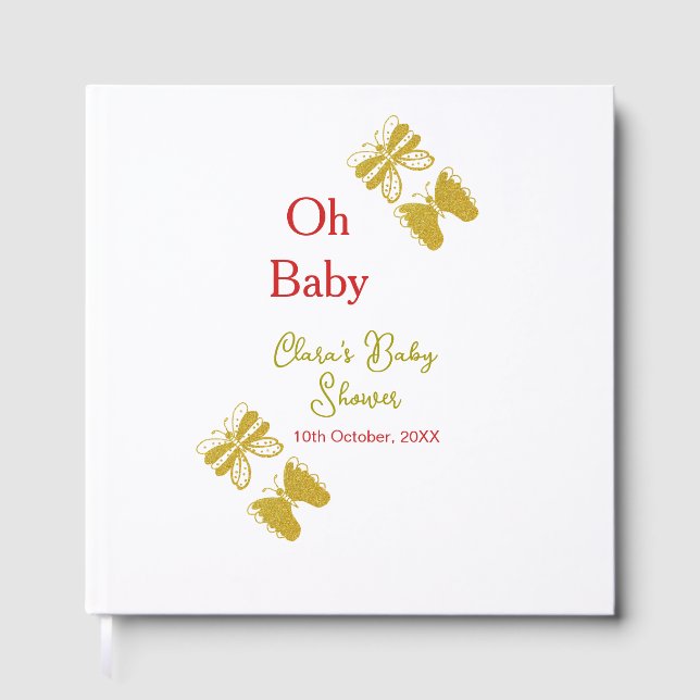 Goldene Schmetterling Rote Babydusche - Baby moder Gästebuch (Vorderseite)