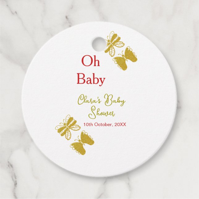 Goldene Schmetterling Rote Babydusche - Baby moder Geschenkanhänger (Vorderseite)