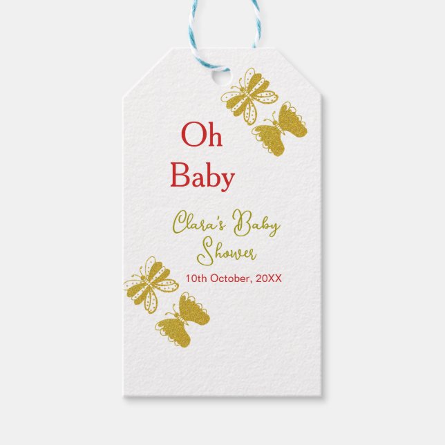Goldene Schmetterling Rote Babydusche - Baby moder Geschenkanhänger (Vorderseite)