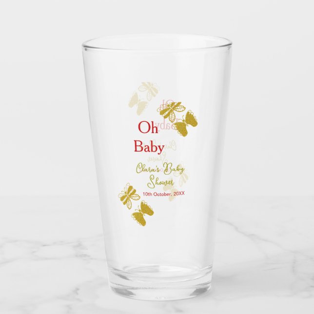 Goldene Schmetterling Rote Babydusche - Baby moder Glas (Vorderseite)