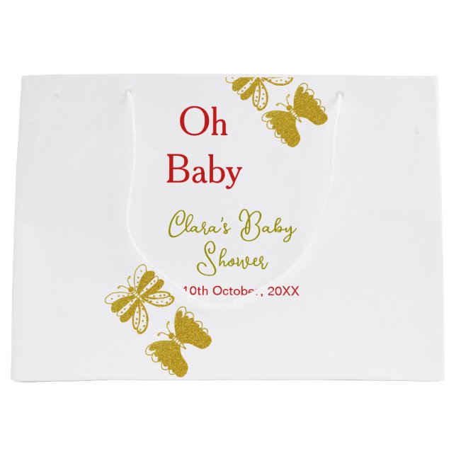 Goldene Schmetterling Rote Babydusche - Baby moder Große Geschenktüte (Vorderseite)