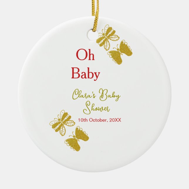 Goldene Schmetterling Rote Babydusche - Baby moder Keramik Ornament (Vorne)