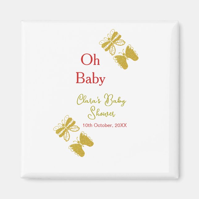 Goldene Schmetterling Rote Babydusche - Baby moder Magnet (Vorne)