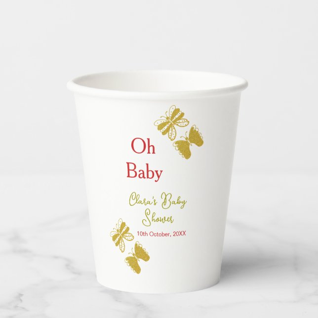 Goldene Schmetterling Rote Babydusche - Baby moder Pappbecher (Vorderseite)