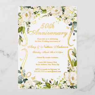 Goldene Schmetterling-Schriftrolle 50. Hochzeitsta Folieneinladung
