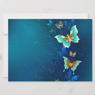 Goldene Schmetterlinge auf blauem Hintergrund Ankündigung