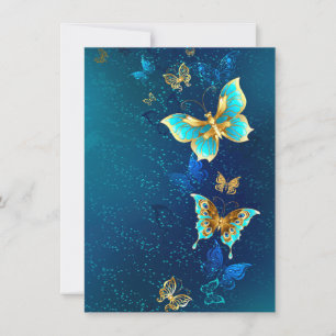 Goldene Schmetterlinge auf blauem Hintergrund Ankündigung
