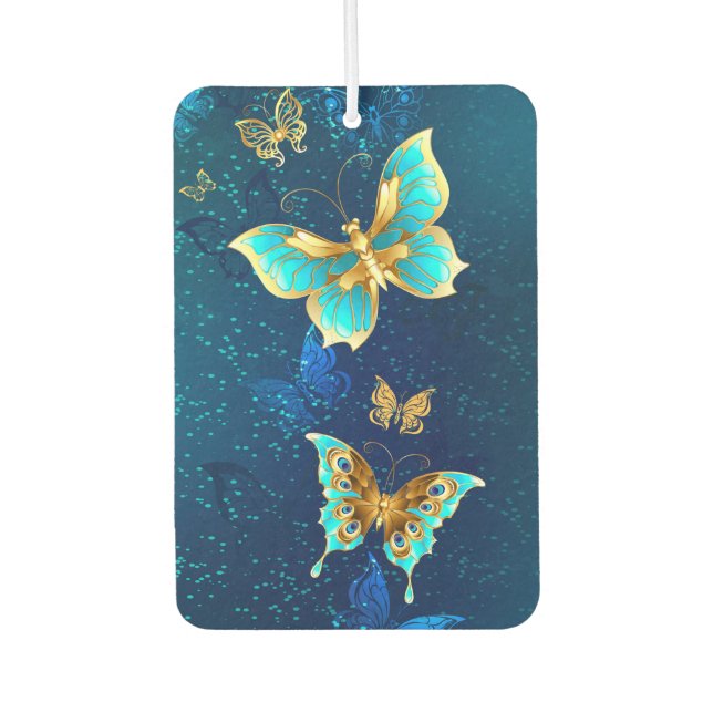 Goldene Schmetterlinge auf blauem Hintergrund Autolufterfrischer (Vorderseite)