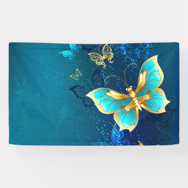Goldene Schmetterlinge auf blauem Hintergrund Banner (Horizontal)