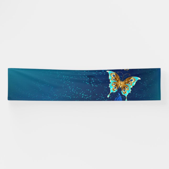Goldene Schmetterlinge auf blauem Hintergrund Banner (Horizontal)
