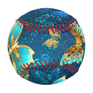 Goldene Schmetterlinge auf blauem Hintergrund Baseball