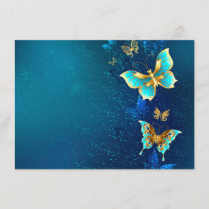 Goldene Schmetterlinge auf blauem Hintergrund Begleitkarte