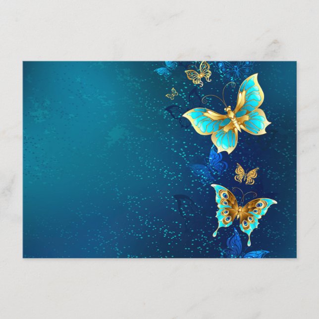 Goldene Schmetterlinge auf blauem Hintergrund Begleitkarte (Vorderseite)