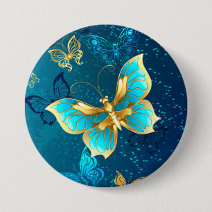 Goldene Schmetterlinge auf blauem Hintergrund Button