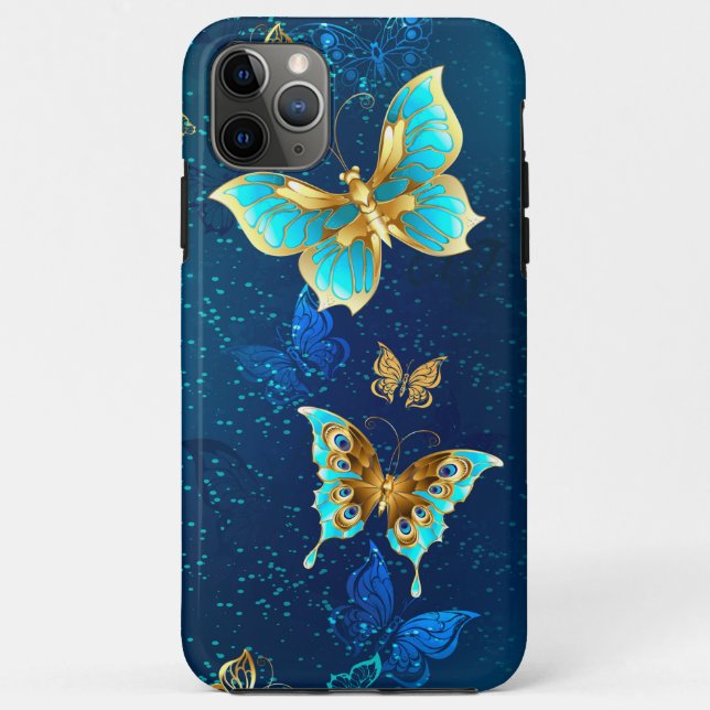 Goldene Schmetterlinge auf blauem Hintergrund Case-Mate iPhone Hülle (Rückseite)