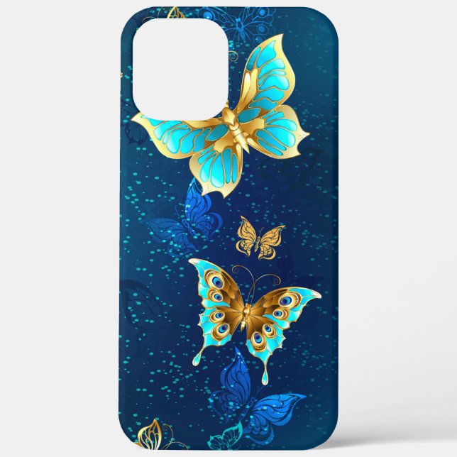 Goldene Schmetterlinge auf blauem Hintergrund Case-Mate iPhone Hülle (Rückseite)