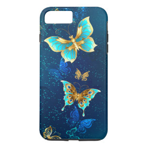 Goldene Schmetterlinge auf blauem Hintergrund Case-Mate iPhone Hülle