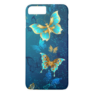 Goldene Schmetterlinge auf blauem Hintergrund Case-Mate iPhone Hülle